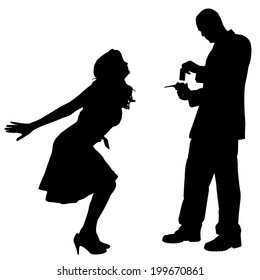 Vector silhouette of couple that purchases on a white background.