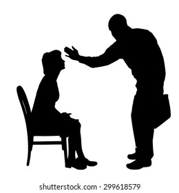 Vector silhouette of couple who argue against a white background.