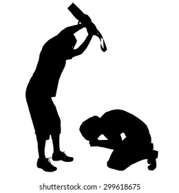 Vector silhouette of couple who argue against a white background.