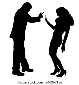 Vector silhouette of couple who argues on a white background.