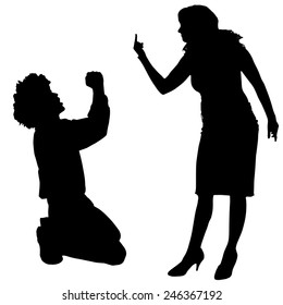 Vector silhouette of couple who argues on a white background.