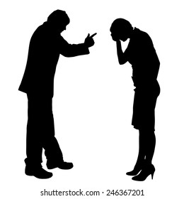 Vector silhouette of couple who argues on a white background.