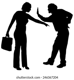 Vector silhouette of couple who argues on a white background.