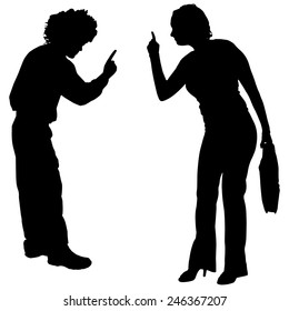 Vector silhouette of couple who argues on a white background.