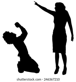Vector silhouette of couple who argues on a white background.