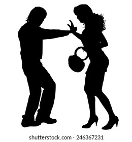 Vector silhouette of couple who argues on a white background.