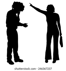 Vector silhouette of couple who argues on a white background.