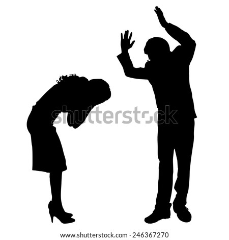 Vector silhouette of couple who argues on a white background.