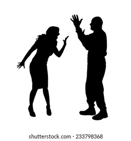 Vector Silhouette Of A Couple Who Is Arguing On A White Background.