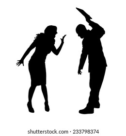 Vector silhouette of a couple who is arguing on a white background.