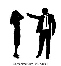 Vector silhouette of a couple who is arguing on a white background.