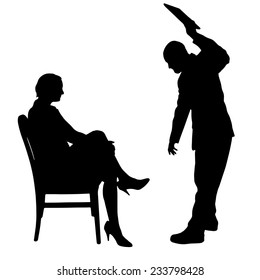 Vector silhouette of a couple who is arguing on a white background.