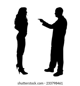 Vector Silhouette Of A Couple Who Is Arguing On A White Background.