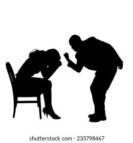 Vector silhouette of a couple who is arguing on a white background.