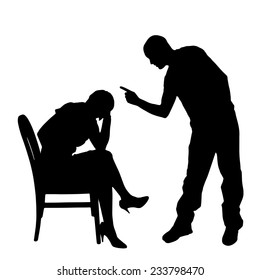 Vector silhouette of a couple who is arguing on a white background.
