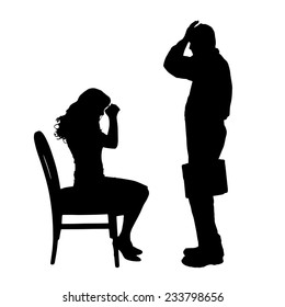 Vector silhouette of a couple who is arguing on a white background.