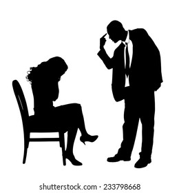 Vector silhouette of a couple who is arguing on a white background.