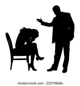 Vector silhouette of a couple who is arguing on a white background.