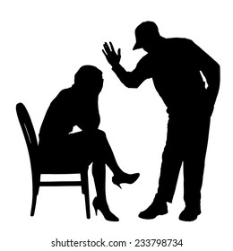 Vector silhouette of a couple who is arguing on a white background.