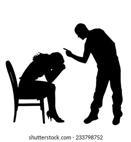 Vector silhouette of a couple who is arguing on a white background.