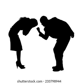 Vector silhouette of a couple who is arguing on a white background.