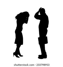 Vector Silhouette Of A Couple Who Is Arguing On A White Background.