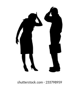 Vector Silhouette Of A Couple Who Is Arguing On A White Background.