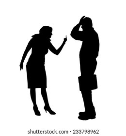 Vector silhouette of a couple who is arguing on a white background.