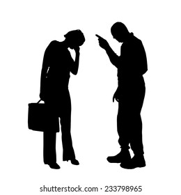 Vector silhouette of a couple who is arguing on a white background.