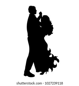 Vector silhouette of couple who dance on white background.