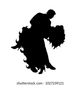 Vector silhouette of couple who dance on white background.