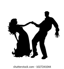 Vector silhouette of couple who dance on white background.