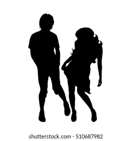 Vector silhouette of couple who dances on white background.