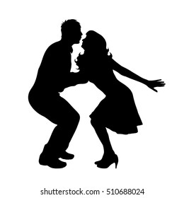 Vector silhouette of couple who dances on white background.