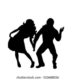 Vector silhouette of couple who dances on white background.