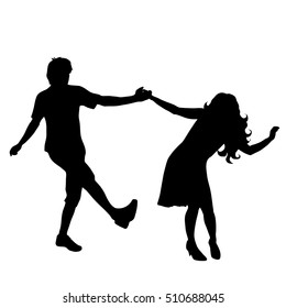 Vector silhouette of couple who dances on white background.