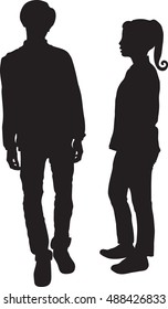 Vector of silhouette Couple of young guy and girl on white background