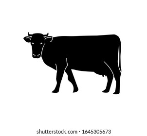 Vector silhouette of a cow. Isolated on white background. For packaging, logo or icon design.