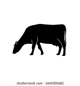 Vector silhouette of a cow. Isolated on white background. For packaging, logo or icon design.