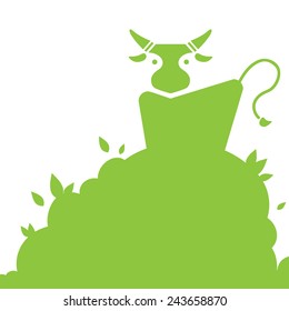 Vector silhouette cow on the grass, symbol of nature and natural products