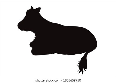 Silueta vectorial de vaca sobre fondo blanco. Símbolo de animal de granja.