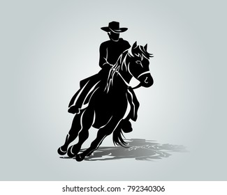 Vector silhouette of cowboy on a horse