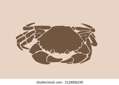 Vector silhouette of crab , graphical sepia illustration, vintage seafood element