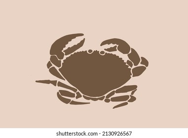 Vector silhouette of crab , graphical sepia illustration, vintage seafood element