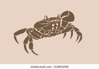 Vector silhouette of crab , graphical sepia illustration, vintage seafood element