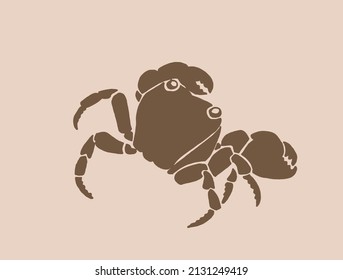 Vector silhouette of crab , graphical sepia illustration, vintage seafood element