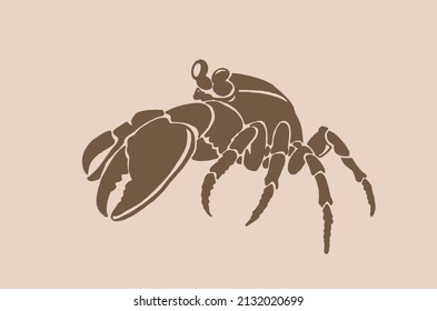 Vector silhouette of crab , graphical sepia illustration, vintage seafood element