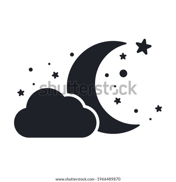 Vector silhouette of the crescent moon and\
stars in the night sky Isolated on\
background