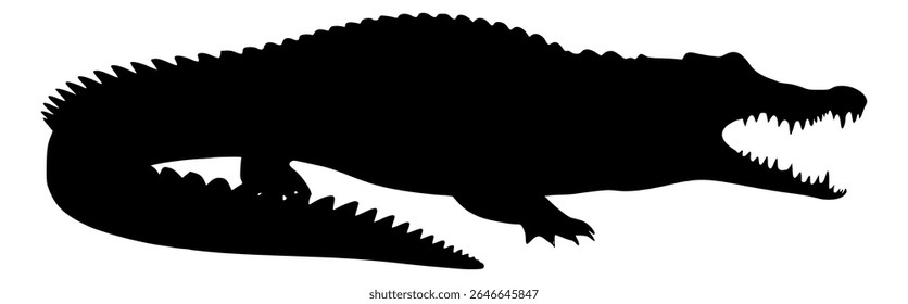 Vector Silhouette Of A Crocodile.
