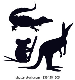 Vector silhouette of  crocodile, koala, kangaroo